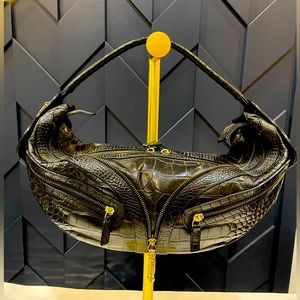 Versace Runway Black Croc Leather shoulder / hand  bag.